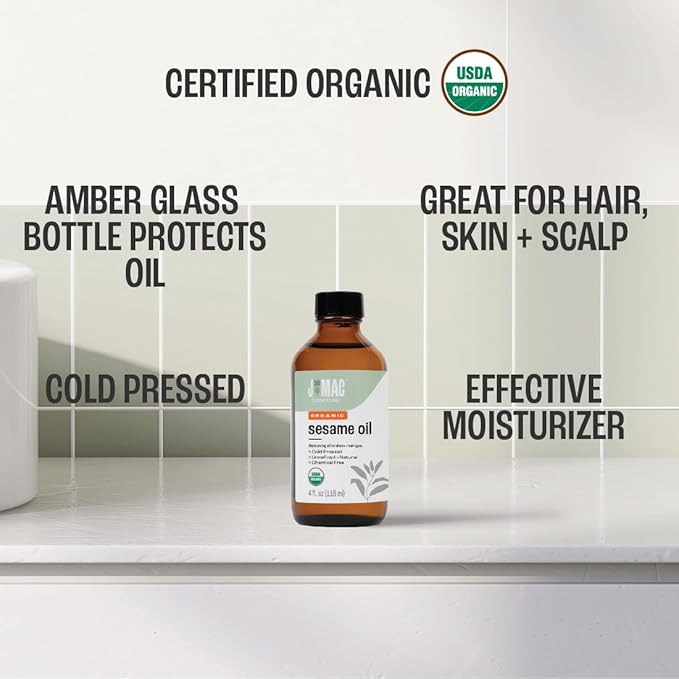 J MAC BOTANICALS Organic Sesame Oil Glass bottle