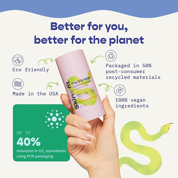 Slip'stick Body Balm - 10% AHA 2% BHA Exfoliating Body Lotion Stick, Moisturize Rough & Bumpy Skin, Salicylic & Glycolic Acid Lotion Bar, Cracked Heels & KP Bump Eraser, Strawberry Legs 3 OZ