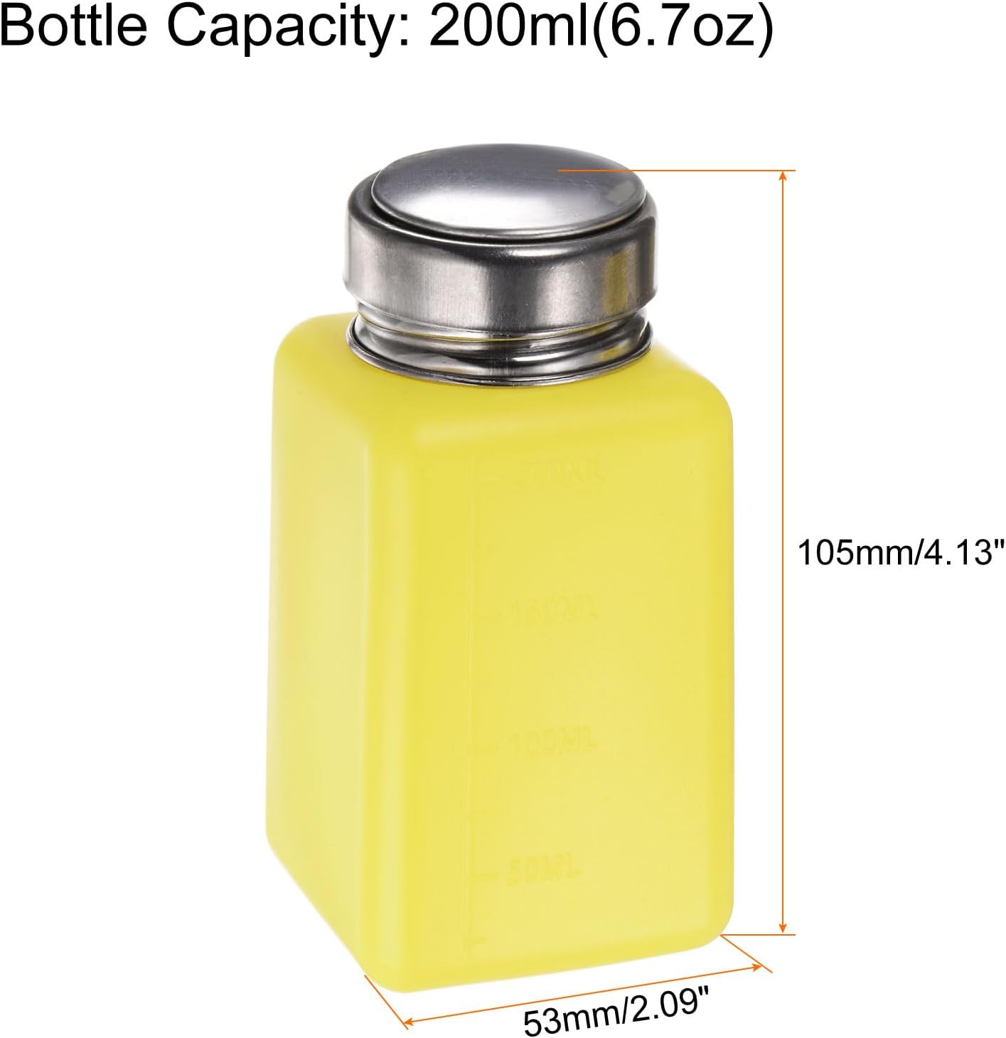 HARFINGTON 4PCS 200ML(6.8oz) Push Down Alcohol Dispenser Pump Liquid Press Empty Bottles Refillable Container for Acetone Cleanser Nail Polish Remover, Yellow