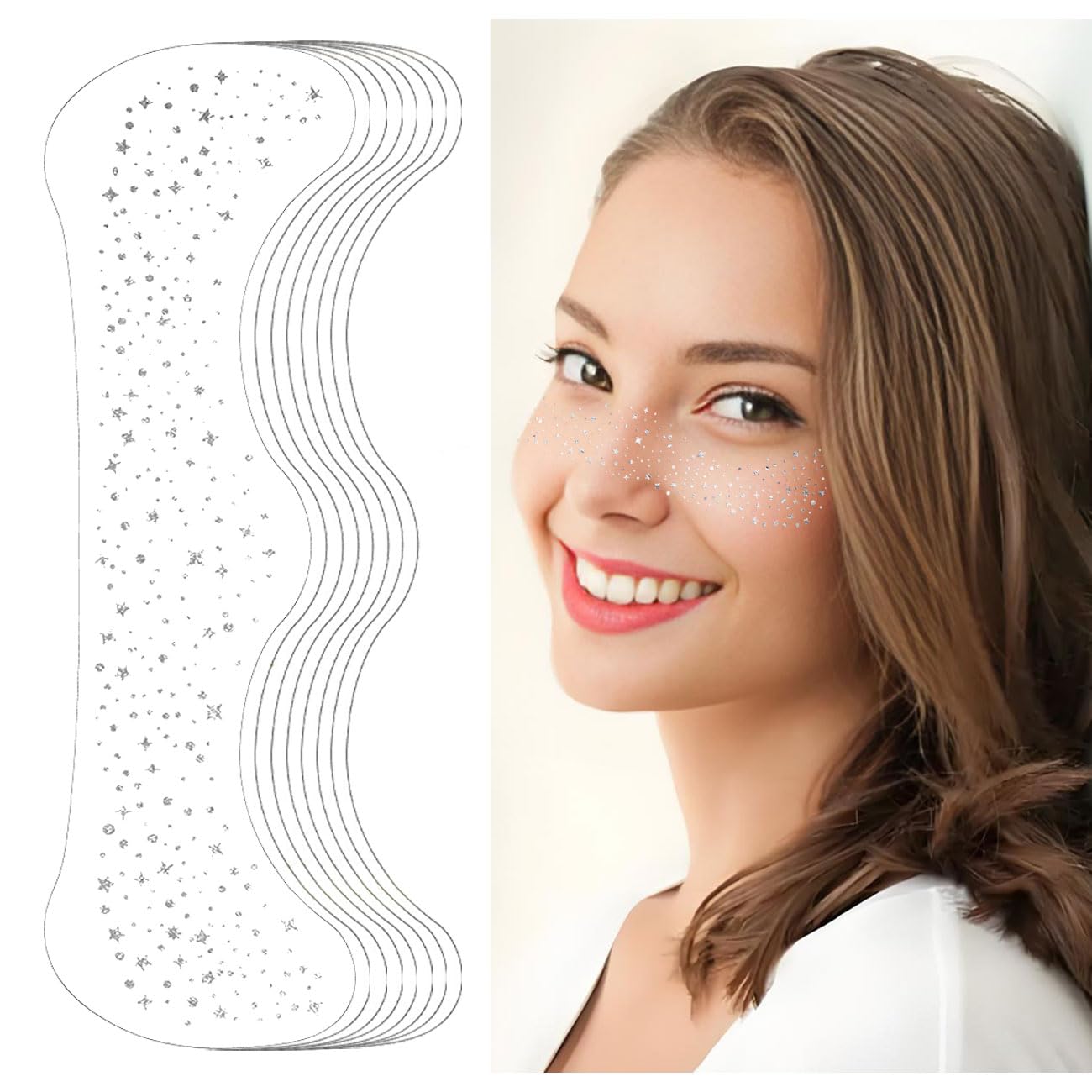 Glitter Freckles Silver Sparkle Freckles Face Tattoo Fake Glitter Freckle Temporary Patches for Women Party Makeup 8 Pcs