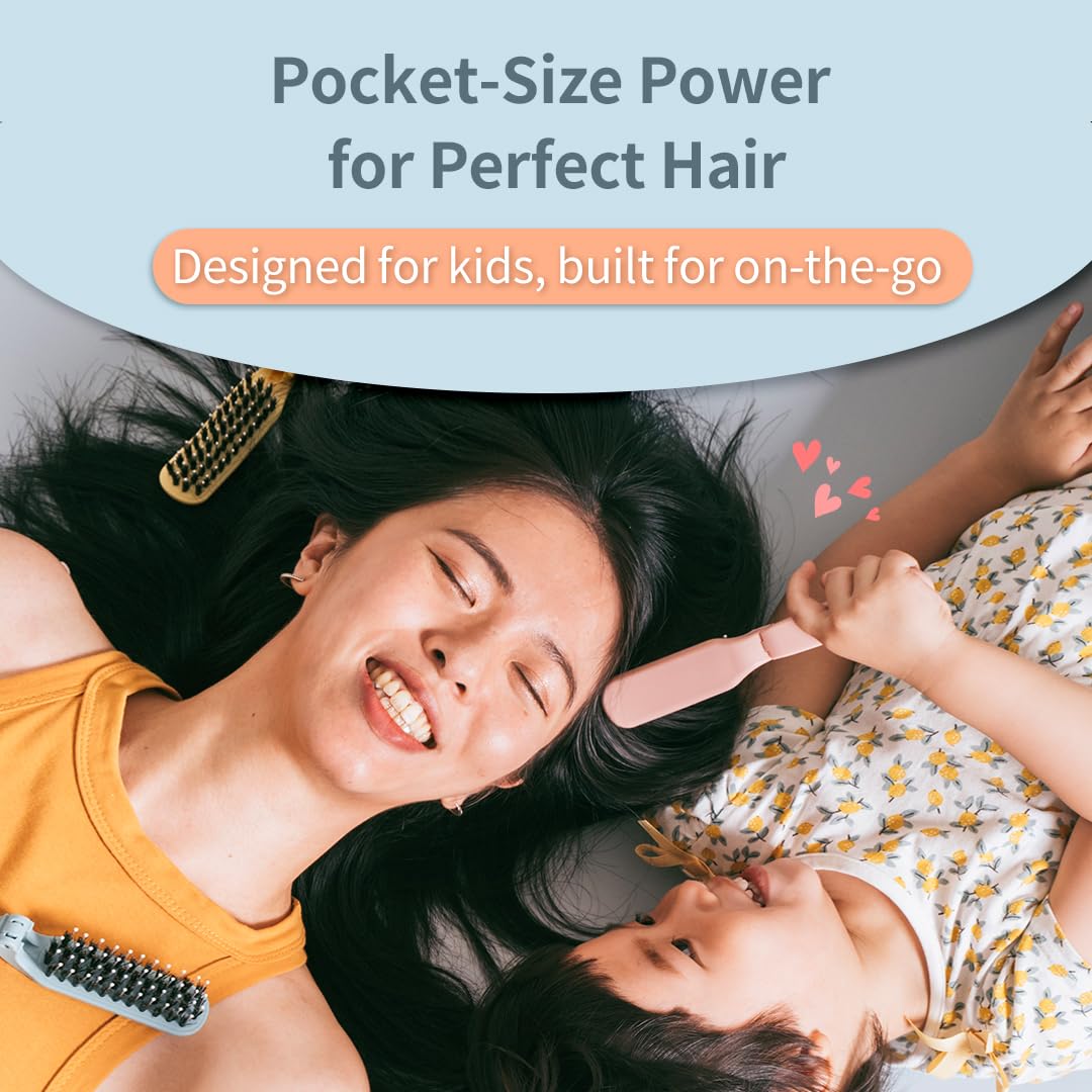 Uffy MiniPop Travel Hair Brush – Mini Folding Boar Bristles for Women, Men & Kids | Kid-Friendly Compact Comb for Wet & Dry Hair, Curly or Straight | Pocket-Size Detangler - Pistachio on Lavender