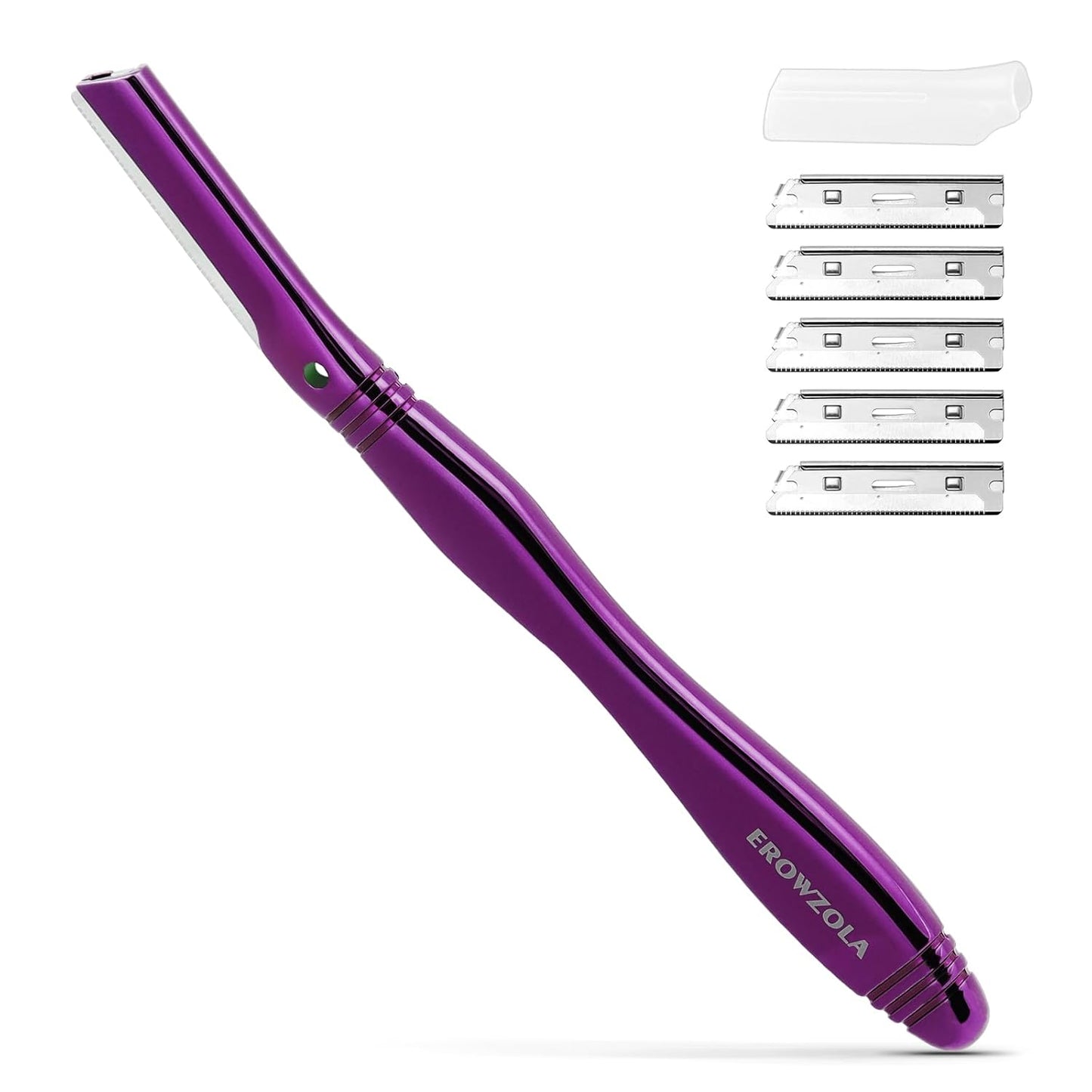 Eyebrow Razor for Women and Men, Face Razors for Women, Dermaplane Razor with Protective Silicone Cover, Reusable Metal Handle with 6 Refill Blades, Skin Care Tool - Purple