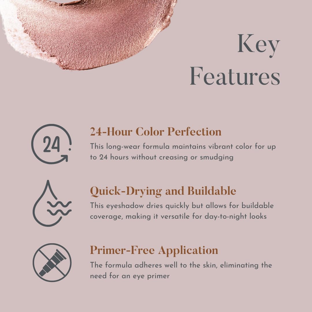 dome BEAUTY Eye Jewels 24-Hour Eye Shadow Vegan, Cruelty-Free Long-Lasting Cream Eyeshadow, Radiant Finish Eye Makeup for All Skin Tones, Easy-to-Blend, Smudge-Proof, Rose Gold .15 fl oz