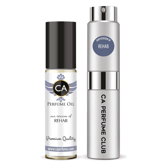 CA Perfume Duo Impression of Rehab For Women And Men Perfume Layering Set Long Lasting Travel Size EDP + Body Oil Roll-On Bottle 0.27 Fl Oz+0.33 Fl Oz