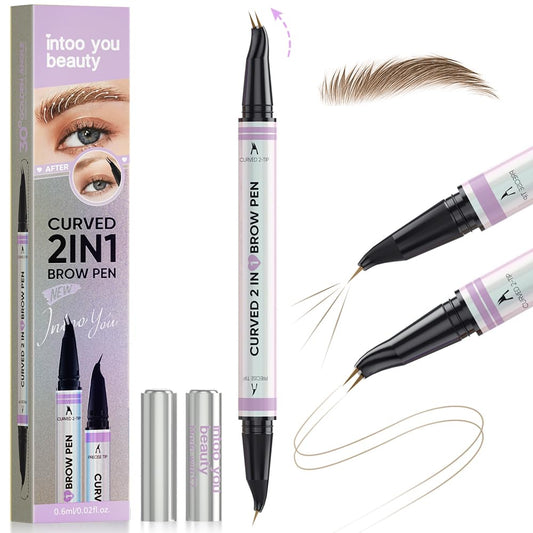 30° Curved Eyebrow Pencil, Magic 2 in 1 Eyebrow Pen Pro, Waterproof Eye Brow Pen with 2 Tips, Vivid Microblading Brow Pencils for Women, Last All Day Makeup (Brown)