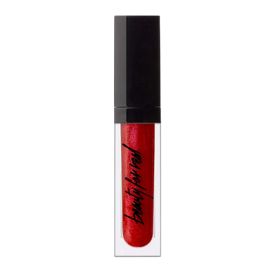 Beauty For Real Lip Gloss + Shine, Light My Fire - Opaque Everyday Red - Non-Sticky Plumping & Hydrating Gloss - Light & Mirror In Cap - Contains Marine Collagen - 0.15 fl oz