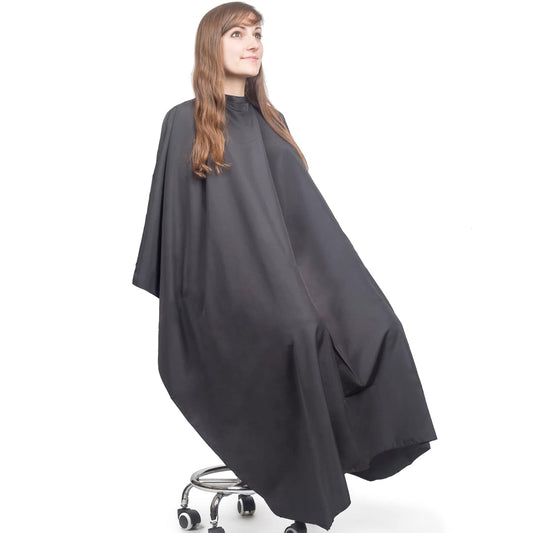 Hair Cutting Cape - Large Lightweight Water Resistant Salon Cape with Snap Closure - 60in x 57.5in for Adults (Black)