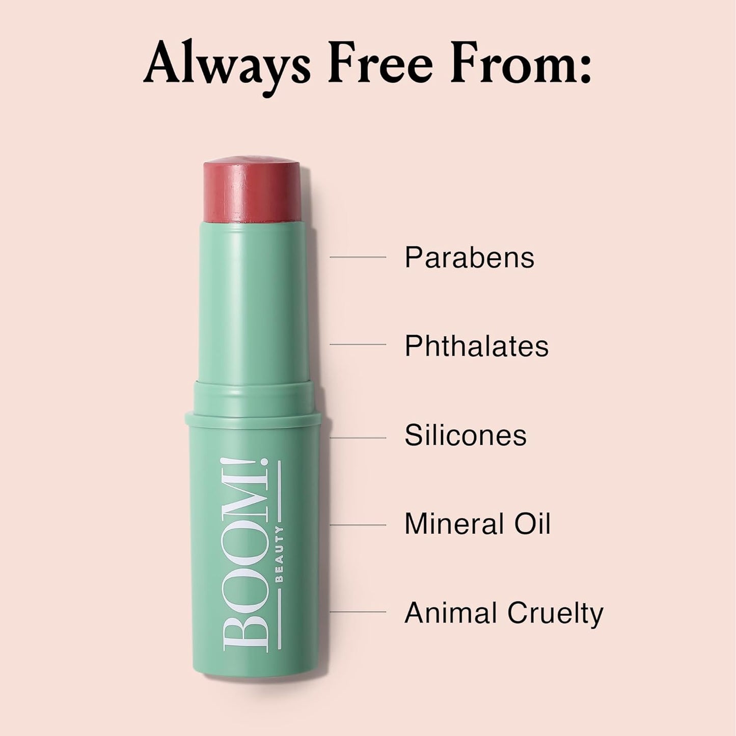 Boomstick Rose Nude ® All-in-One Cream Blush for Cheeks, Eyes & Lips, Long-Wearing, Blendable Makeup Blush Stick for Mature Skin, Cruelty-Free Lip Cheek Tint with Skincare Benefits
