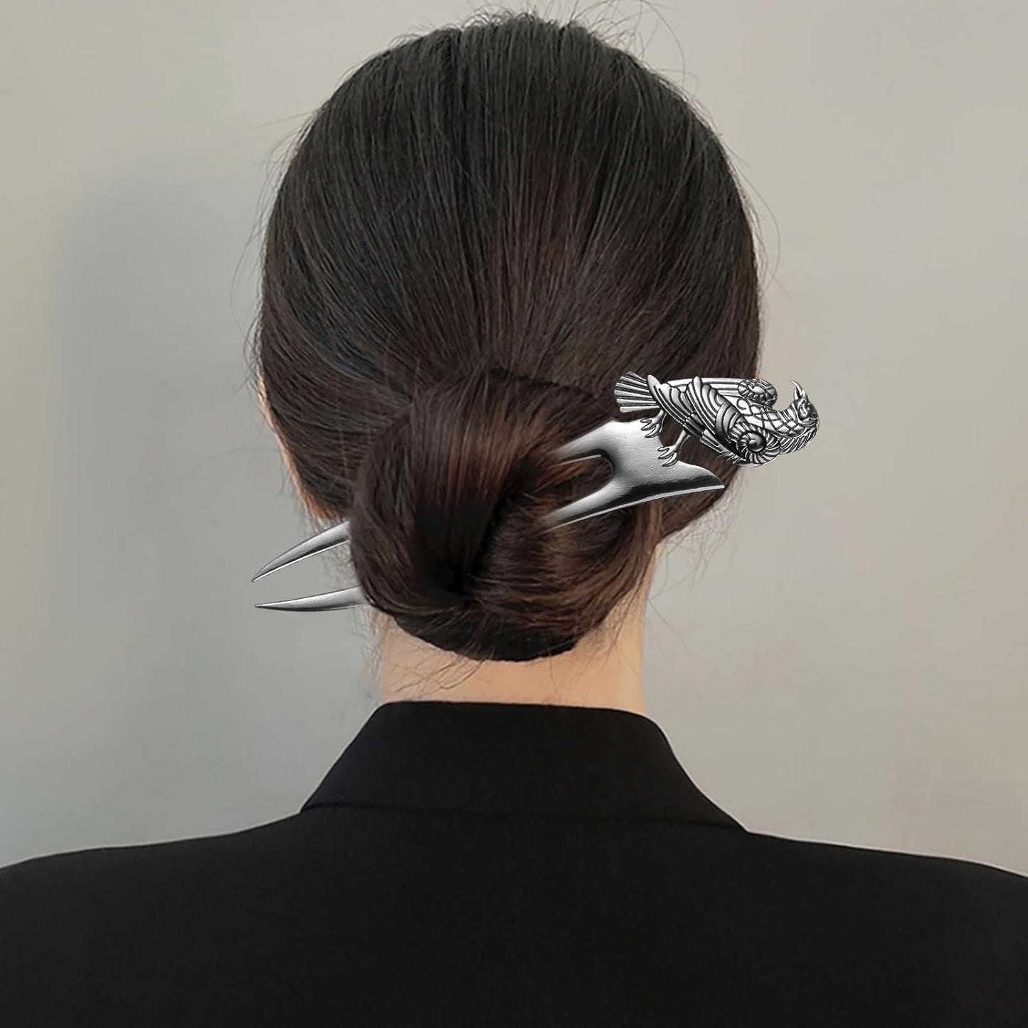 2pcs Metal Gray Raven Forks Styling Pins Black Wicca Witch Hair Stick Slide Renaissance Festival Hair Acceossories for Women 07