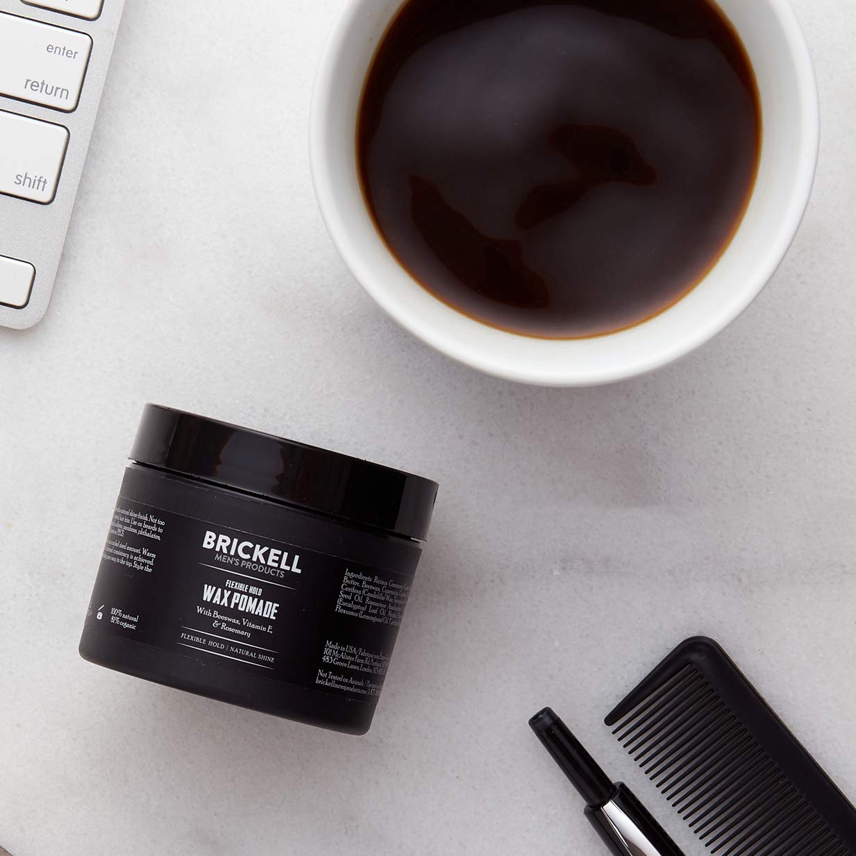 Brickell Men's Products Flexible Hold Wax Pomade for Men, Natural and Organic Irritation Free Natural Shine Hair Styling Product, 2 Ounce, Scented