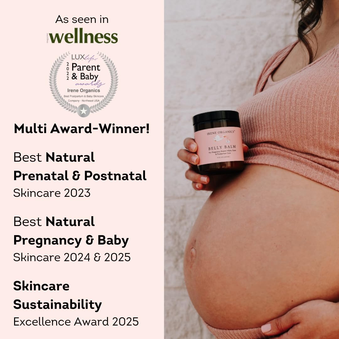 Organic Belly Butter for Pregnancy Stretch Mark Prevention and Treatment by Irene Organics - Award Winning Anti Stretch Mark Tummy Balm For Pregnancy and Postpartum 4oz - Hydrating Bump Cream