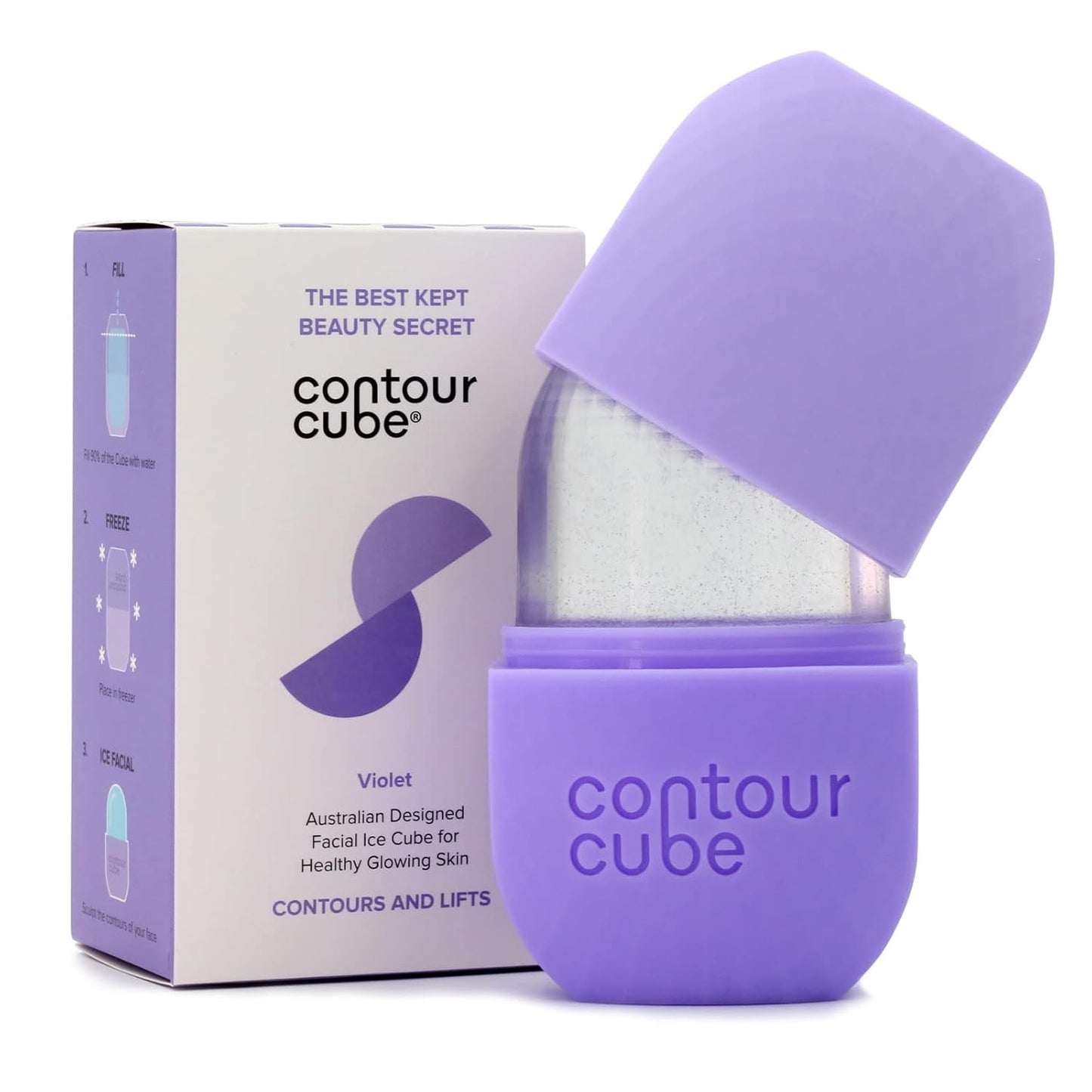 Contour Cube Mini - Revolutionary Ice Roller for Sculpting & De-Puffing - Face Ice Roller & Massager - Ice Mold for Face - Compact Skin Care Tools for Daily Skincare & Travel - Violet