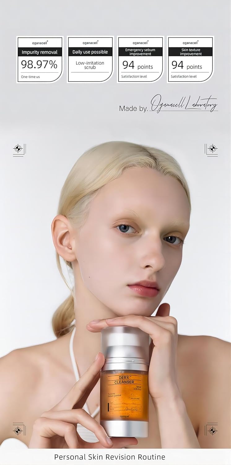 Oganacell DERX Revitalizing Facial Cleanser with Peptides & Walnut Microbeads - Gentle Exfoliating Gel To Foam for all Skin, Korean Clinic-Developed (120ml/4.05 fl.oz.)