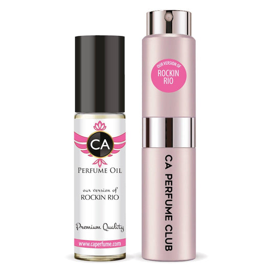 CA Perfume Duo Impression of Rockin Rio For Women Perfume Layering Set Long Lasting Travel Size EDP + Body Oil Roll-On Bottle 0.27 Fl Oz+0.33 Fl Oz