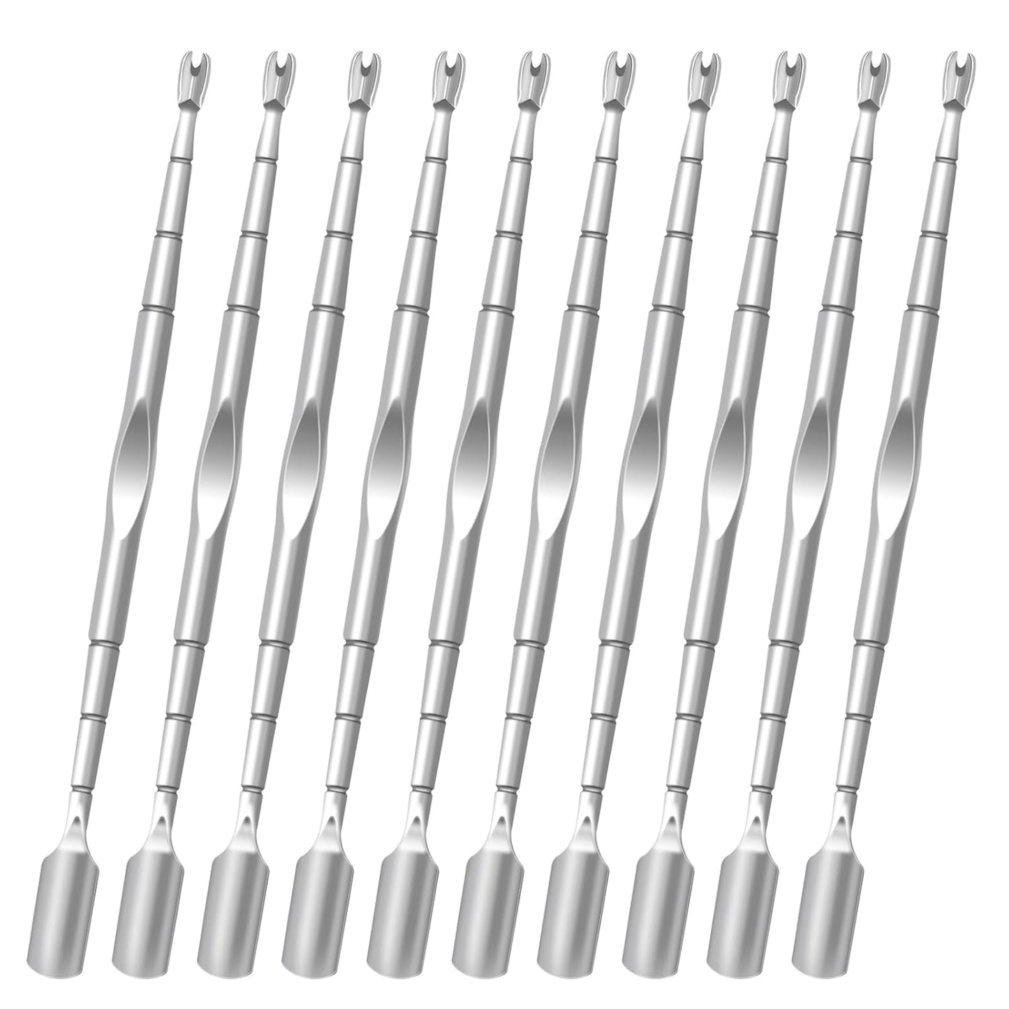 10 Pack Cuticle Pushers with Fork, 2 in 1 Cuticle Nail Pusher Tools with fork, Stainless Steel Cuticle Remover Tool for At-Home & Travel Manicures Pedicures - Silver