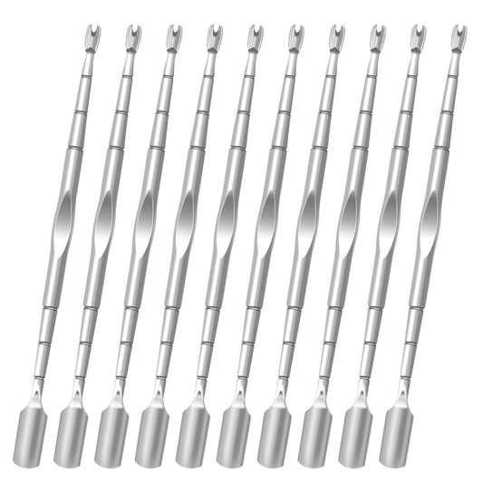 10 Pack Cuticle Pushers with Fork, 2 in 1 Cuticle Nail Pusher Tools with fork, Stainless Steel Cuticle Remover Tool for At-Home & Travel Manicures Pedicures - Silver