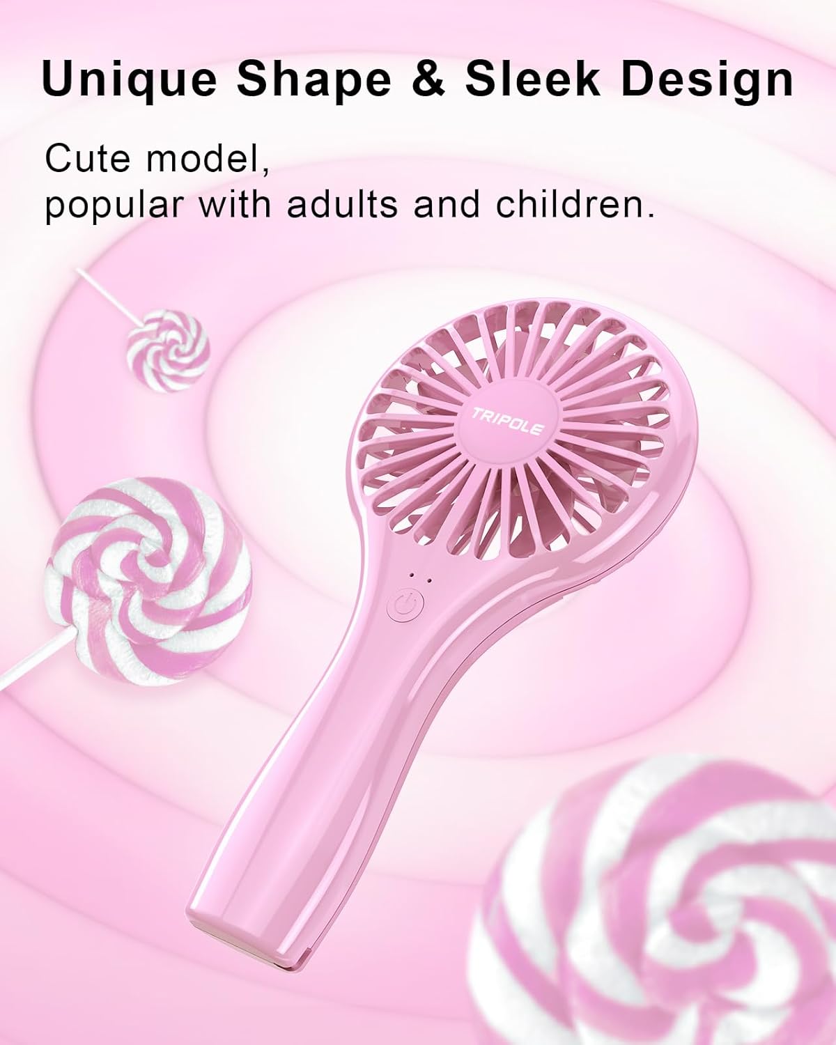 TriPole Handheld Mini Fan Battery Operated Small Personal Portable Fan Speed Adjustable USB Rechargeable Fans for Kids Girls Women Men Home Office Indoor Outdoor Travelling, Pink