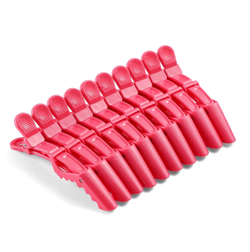 10pcs/set Croc Clips Transparent Plastic Hairdresser Clips Hair Styling Sectioning Barrettes Professional Non Slip Alligator Clips Salon DIY Accessories(10pcs-Watermelon Red)
