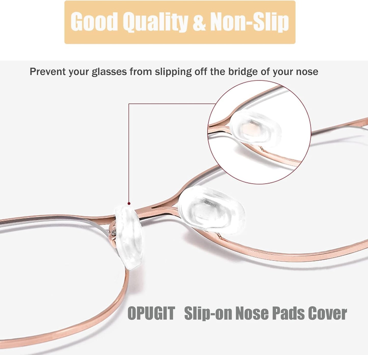 OPUGIT Eyeglass Nose Pad Covers, Slip-on Silicone Nose Pad for Glasses, Soft Eyeglass Repair Kit with Nose Piece Pads, Anti-Slip Eyewear Protective Covers Nose Bridge Pads(White,5 Pairs)
