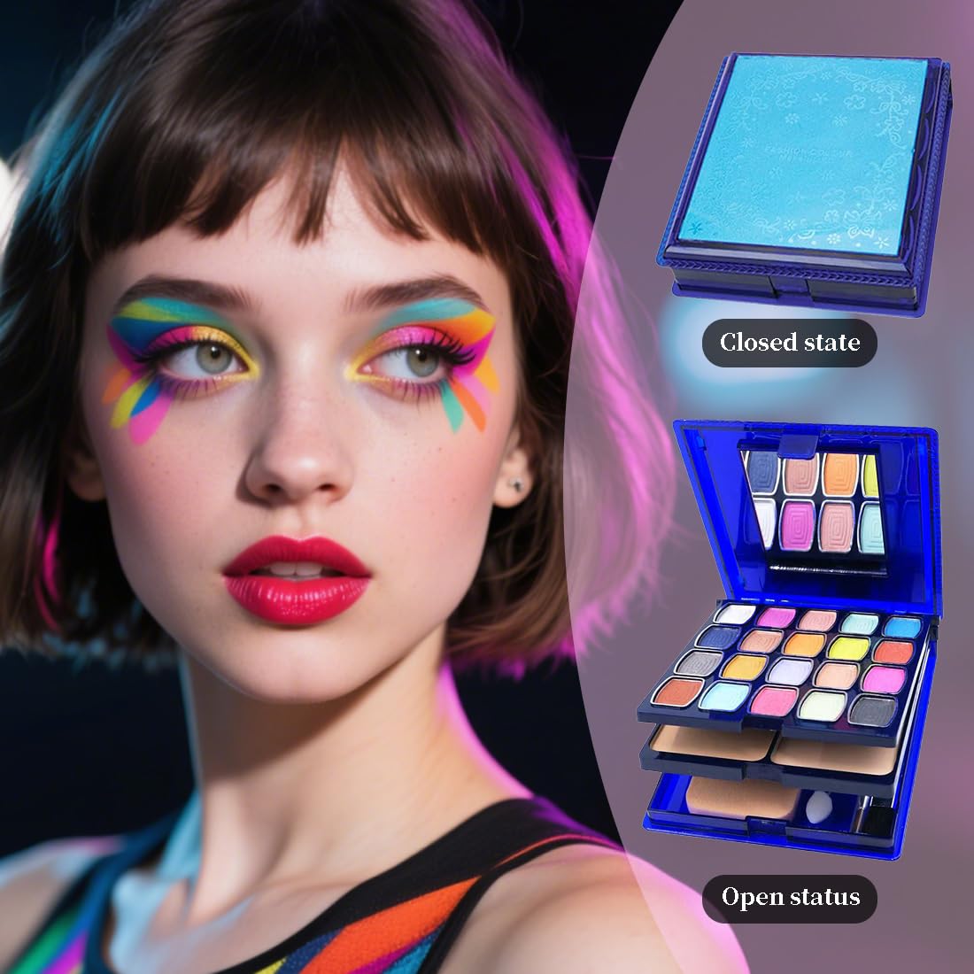 Badhare Eyeshadow Lipstick Blusher Makeup Box 20 Color Eyeshadow Palette 5 Lipstick 5 Blusher Set Full Face Makeup Kit with Cosmetic Mirror,Blush, Highlighter, Brushes & Sponge Personal Makeup Set