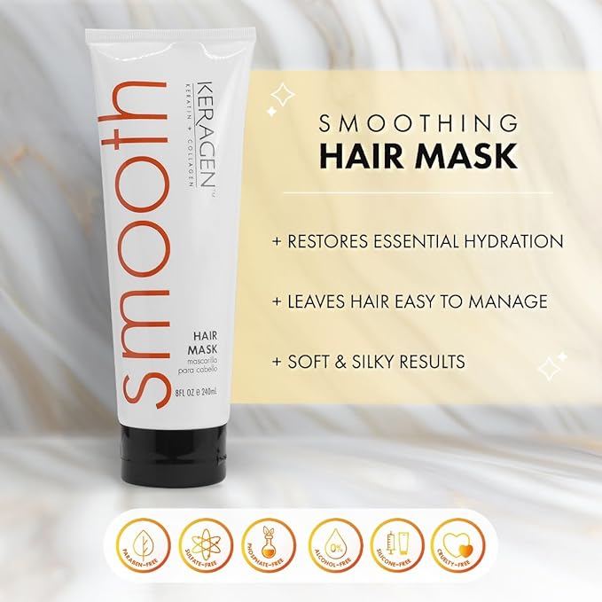 Keragen - Mask for Dry Damaged Hair, 8 Oz - Deep Moisturizing Conditioning Treatment, Repairs and Restore, Frizz-Free Infused with Keratin, Panthenol, Collagen, Jojoba Oil