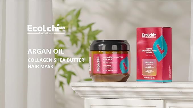 Ecolchi Hair Mask Argan Oil Set Deep Repair Conditioning Collagen Hair Treatment for Dry and Damaged Hair All Hair Types 550ml+60ml 18.6floz + 2floz