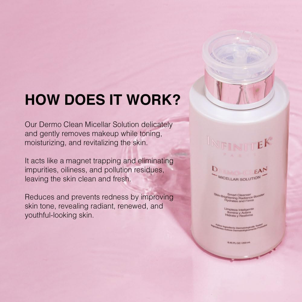 Infinitek Paris Micellar Water Solution with Hyaluronic Acid 8.45 Fl Oz - Skin Care Product and Makeup Remover - Hydrating Cleansing Liquid for Face Wash and Eye Makeup Remover