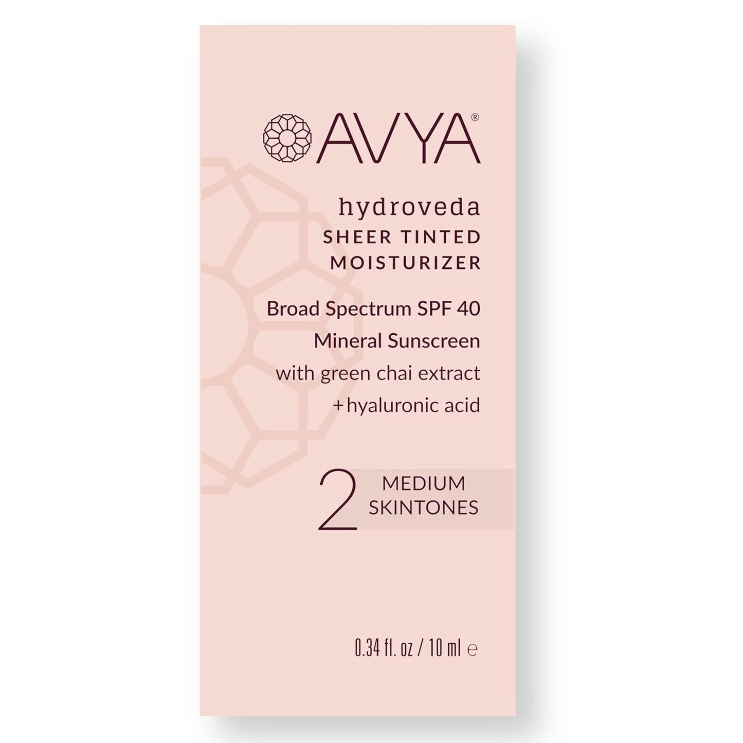 AVYA SPF 40 Sheer Tinted Moisturizer with Hyaluronic Acid & Green Chai – Advanced Ayurvedic Skincare Treatment for Balanced and Brighter Skin/Medium Skintones Shade #2 (0.34oz/10ml)