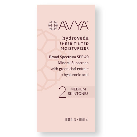 AVYA SPF 40 Sheer Tinted Moisturizer with Hyaluronic Acid & Green Chai – Advanced Ayurvedic Skincare Treatment for Balanced and Brighter Skin/Medium Skintones Shade #2 (0.34oz/10ml)