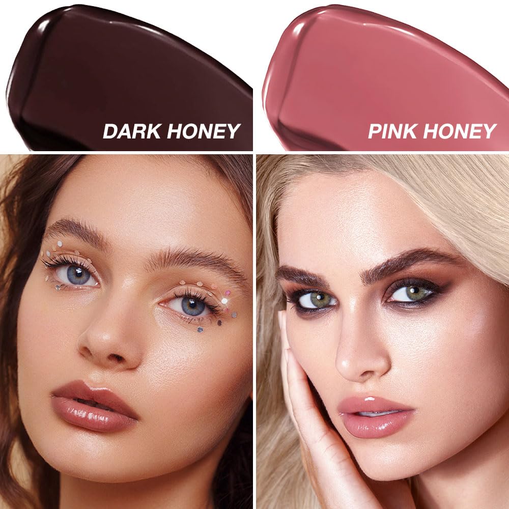 2Pcs Honey Tinted Lip Stain Lip Balm Lip Gloss Lipstick, Sheer Hydrating Lip Stains Tint, Moisturizing Lip Color for All Skin Tones, Nourishing Lip Balm with a Hint of Natural Black Cherry Tint