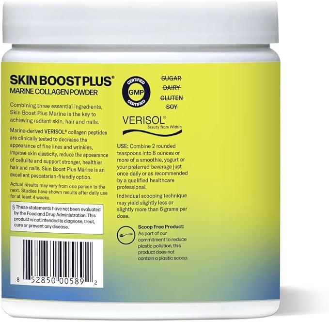 Marine Skin Boost Plus (No Flavor) [30-Serves] | Collagen Powder Supplement with Marine-derived VERISOL Bioactive Hydrolyzed Collagen Peptides, Vitamin C & Hyaluronic Acid