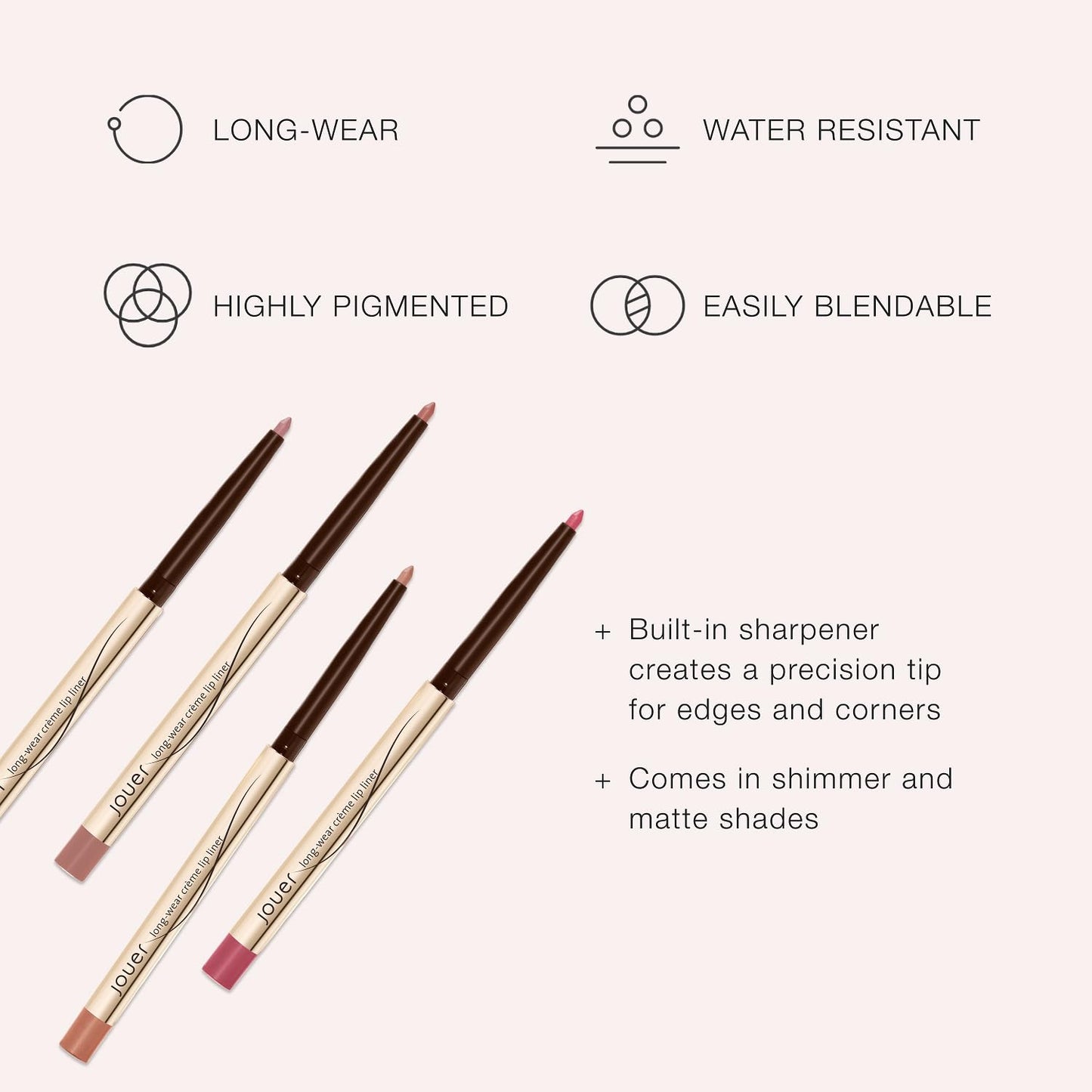 Jouer Long Wear Lip Liner - Metallic & Matte Lip Pencil - Water Resistant - Fast-Drying Formula - Hydrating Formula made with Vitamin E, Nude