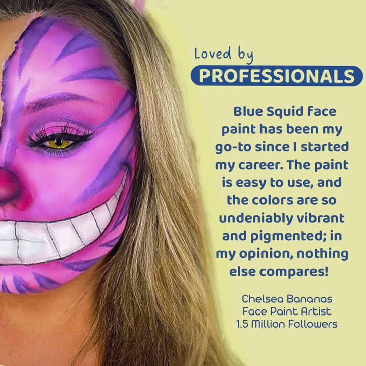 Blue Squid Face Paint Water Based Single Cake Professional Face Paint & Body Paint - Water Activated, Kids Adults Face Painting for Costume, Halloween Makeup, Cosplay - Red & Yellow Face Paint 30g
