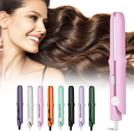 2025 New Mini Dual Purpose Curling Iron, 2 in 1 Mini Curling Wand & Flat Iron Hair Straightener, Portable Travel Curling Wand for Women Short Hair, Hair Straightener for All Hair Types (Pink)