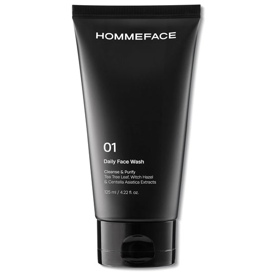 HommeFace Men’s Daily Face Wash - Gentle Facial Cleanser for Deep Cleansing & Purifying - Korean Skincare Technology with Collagen, Witch Hazel & Cica Extracts, 4.22 fl oz