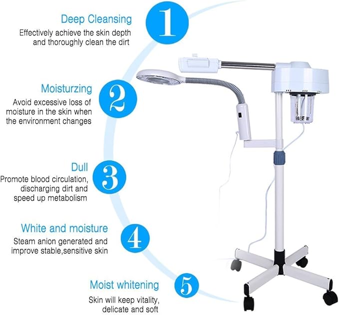 Steamer for Facial Professional Facial Steamer 2 in 1 Multifuncional 5X Magnifying Lamp LED Light Magnifier for Salon Spa Beauty Home, White