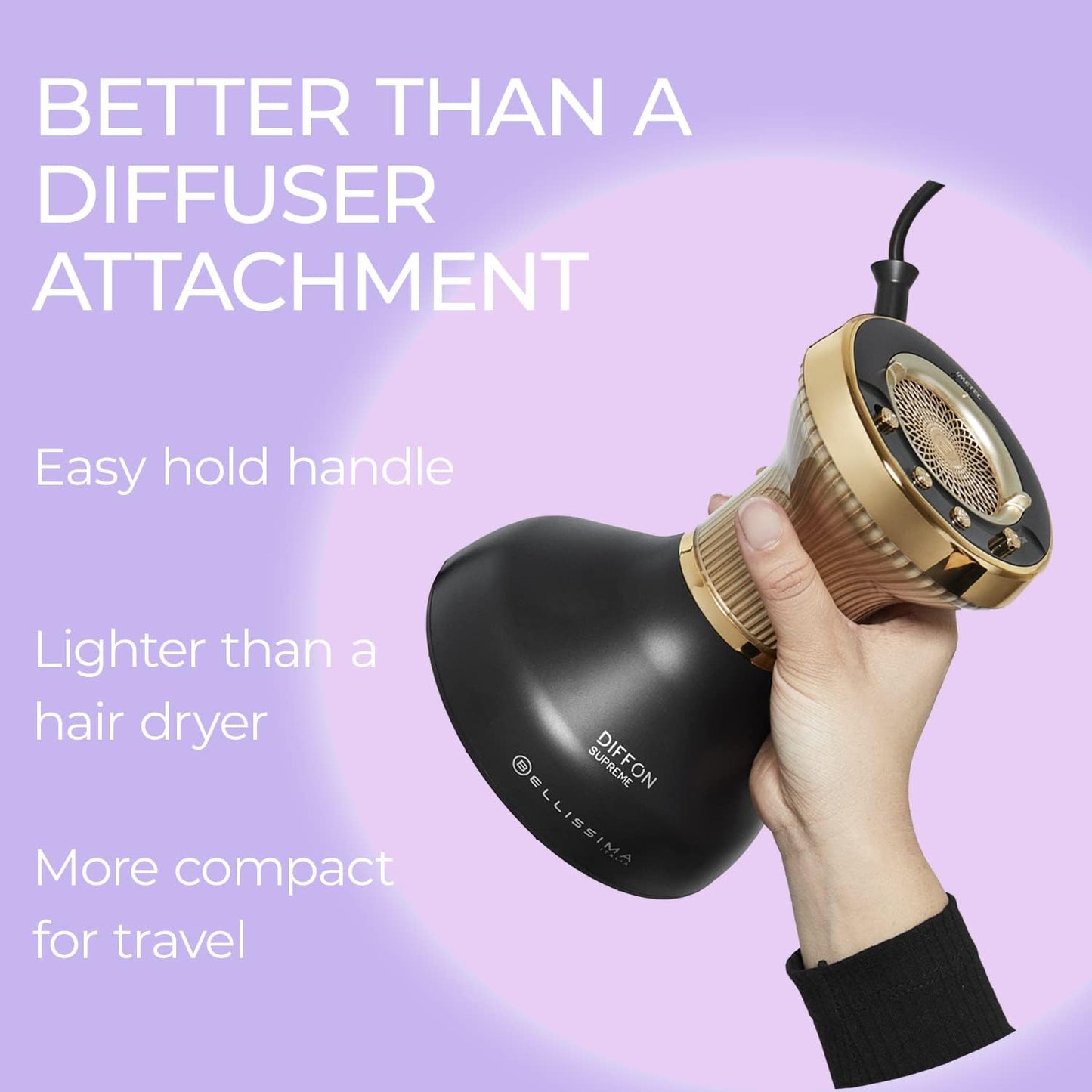Bellissima Diffon Supreme Diffuser & Curly Hair Dryer - XL Diffuser for Long Waves, Curls, Coils - Cool Button - Anti-Frizz Technology