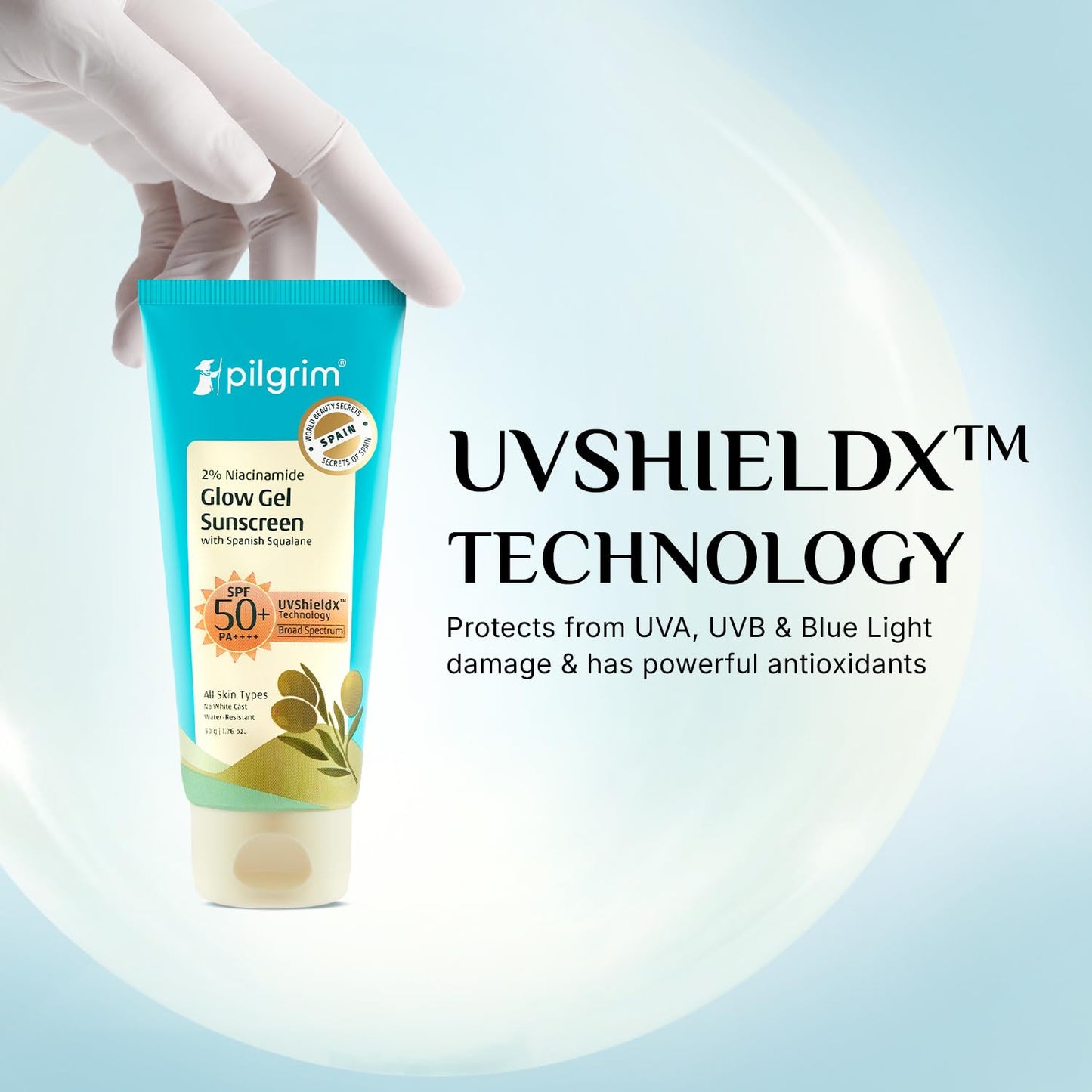 Pilgrim 2% Niacinamide Glow Sunscreen SPF 50 PA+++ | Lightweight, Hydrating & Non-Greasy | Helps Reduce Tanning & Improve Skin Tone | Suitable for Daily Use | 1.76 Oz (50gm)