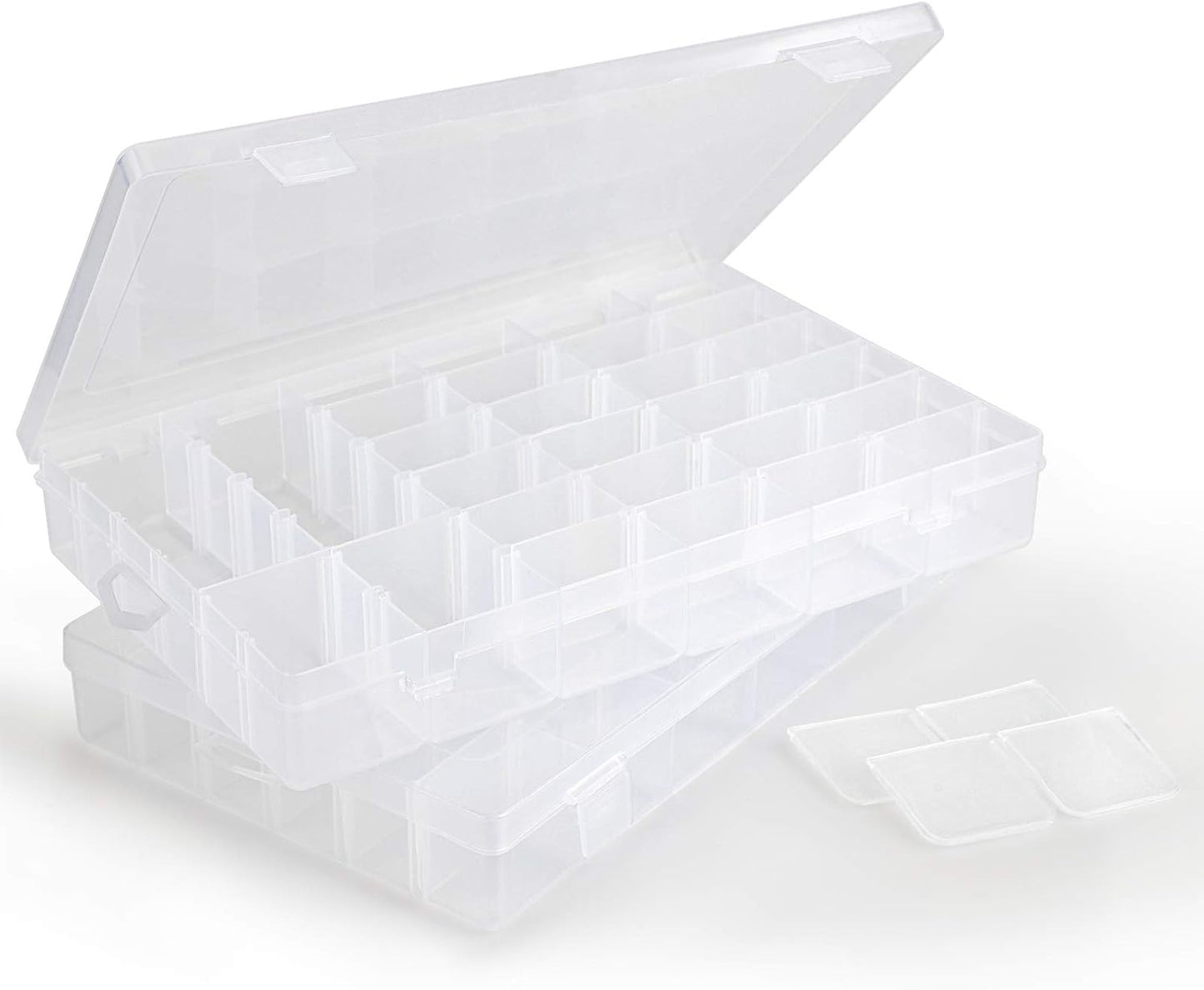 36-Grid Bead Storage Containers, 2 Packs Clear Craft Organizers and Storage Box with Dividers for Small Accessories, Nail Art, Jewelry Gem, Beads, Tackle, Miniature Fittings