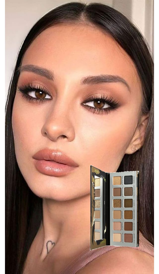 ‌Natural Nudes Eyeshadow Palette - Warm Taupe & Dark Brown Matte, Shimmer & Metallic Velvety Finish | Long-Lasting Travel-Friendly Compact Size | Beginner-Friendly Eye Makeup Palette Everyday Looks