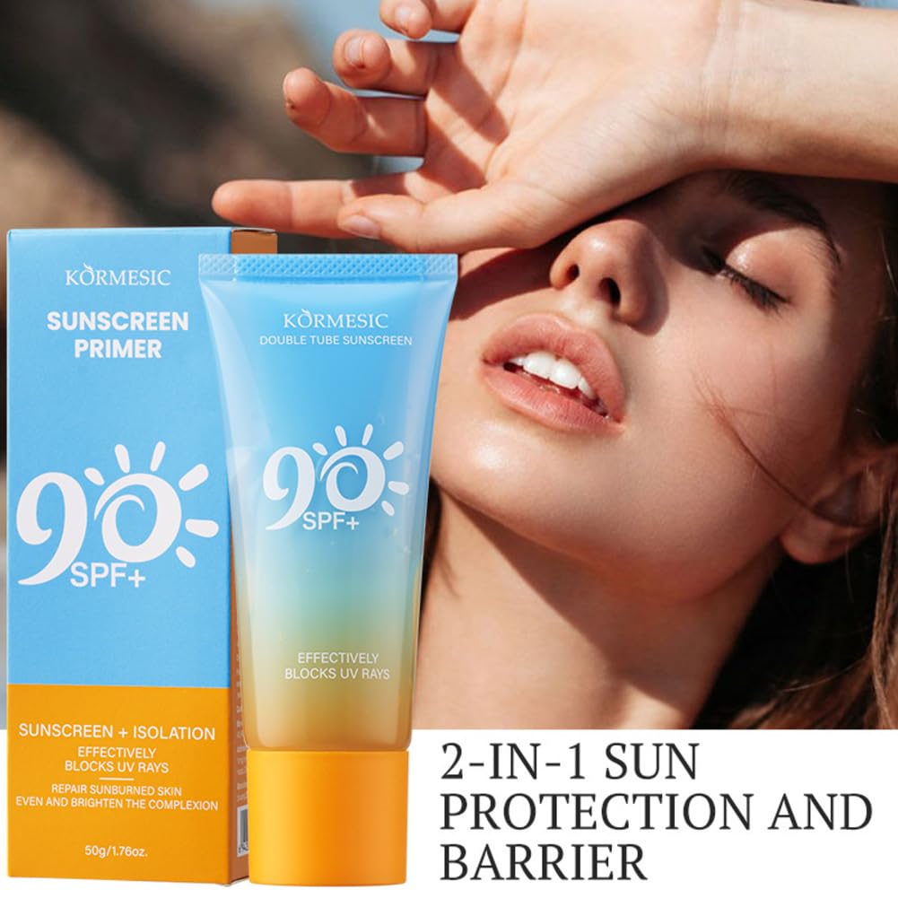 Double Tube Multi Effect Isolation and Sunscreen Lotion For Body & Face, Antioxidants Broad Spectrum Sunscreen SPF 90+, Natural Sunblock for Outdoor UVA/UVB Protection