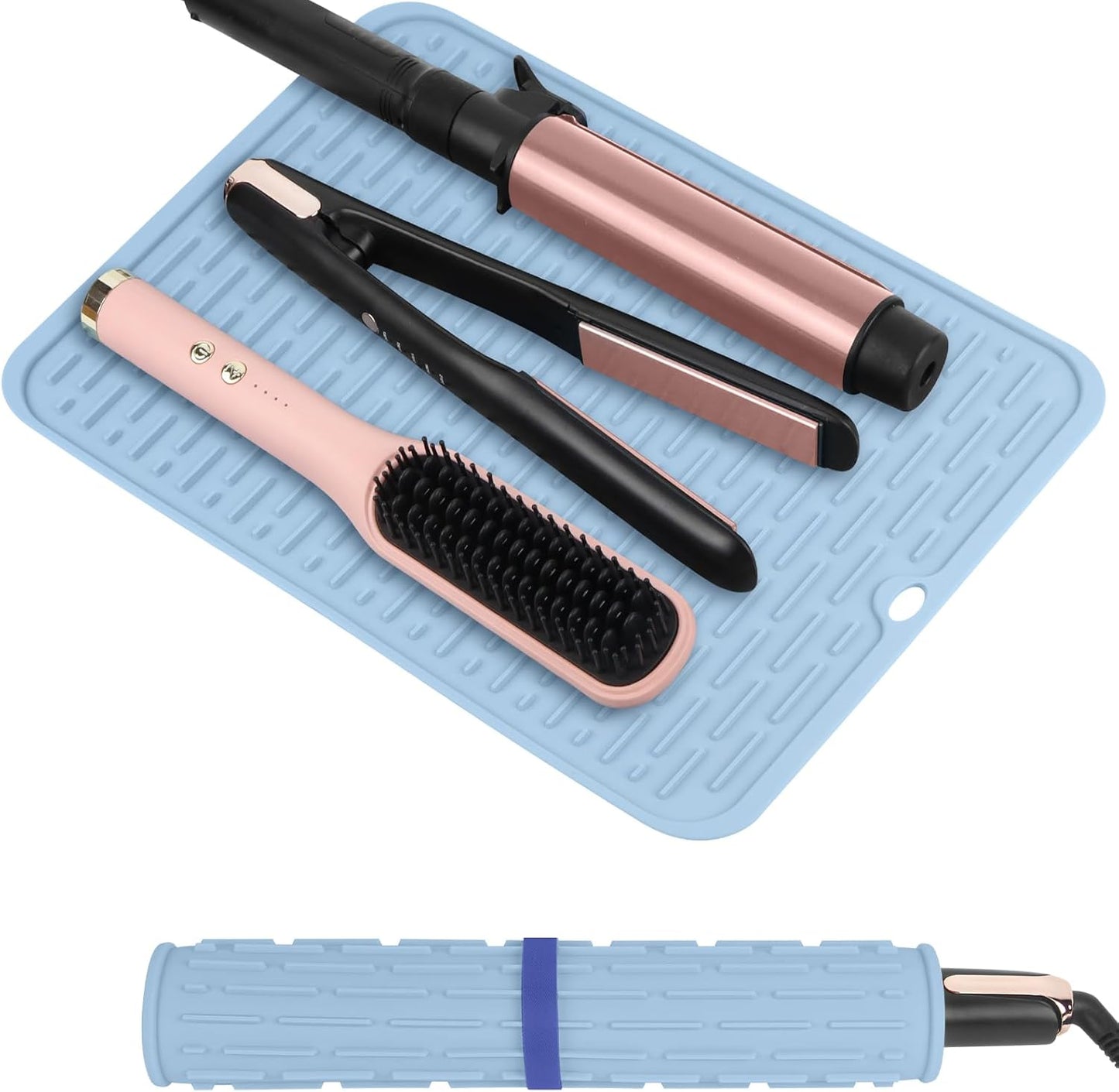 Oversize Silicone Heat Resistant Mat for Curling Irons, Flat Irons, Hair Straighteners and Hot Hair Styling Tools, Portable Hot Tools Sleeve Pad for Travel Vanity Salon(14.2" x 11.0")