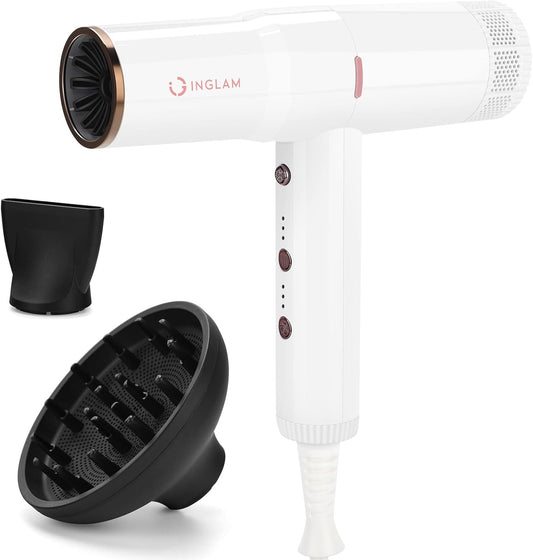 Hair Dryer, IG INGLAM Professional 110,000 RPM High Speed Blow Dryer, Negative Ion Low Noise 3 Heat Settings & 3 Speed & Cold Settings, Lightweight for Travel Home Salon Ionic Hair Dryer