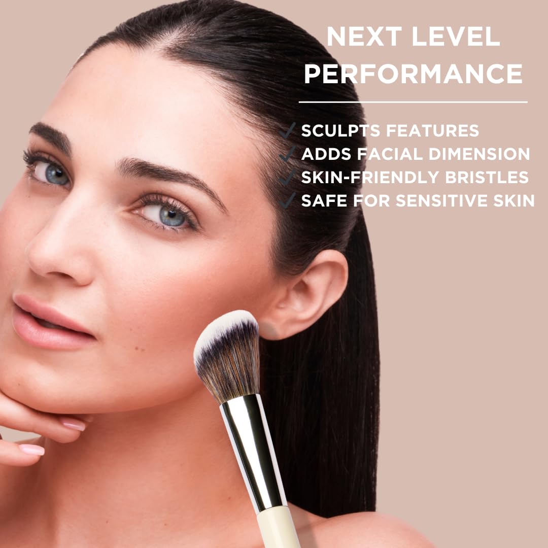 HALEYS Contour Brush VEGAN + CRUELTY-FREE, Angled & Tapered with Fluffy Bristles, Ideal for powder, cream, liquid, Use with blush, contour, bronzer, Sustainable Wood