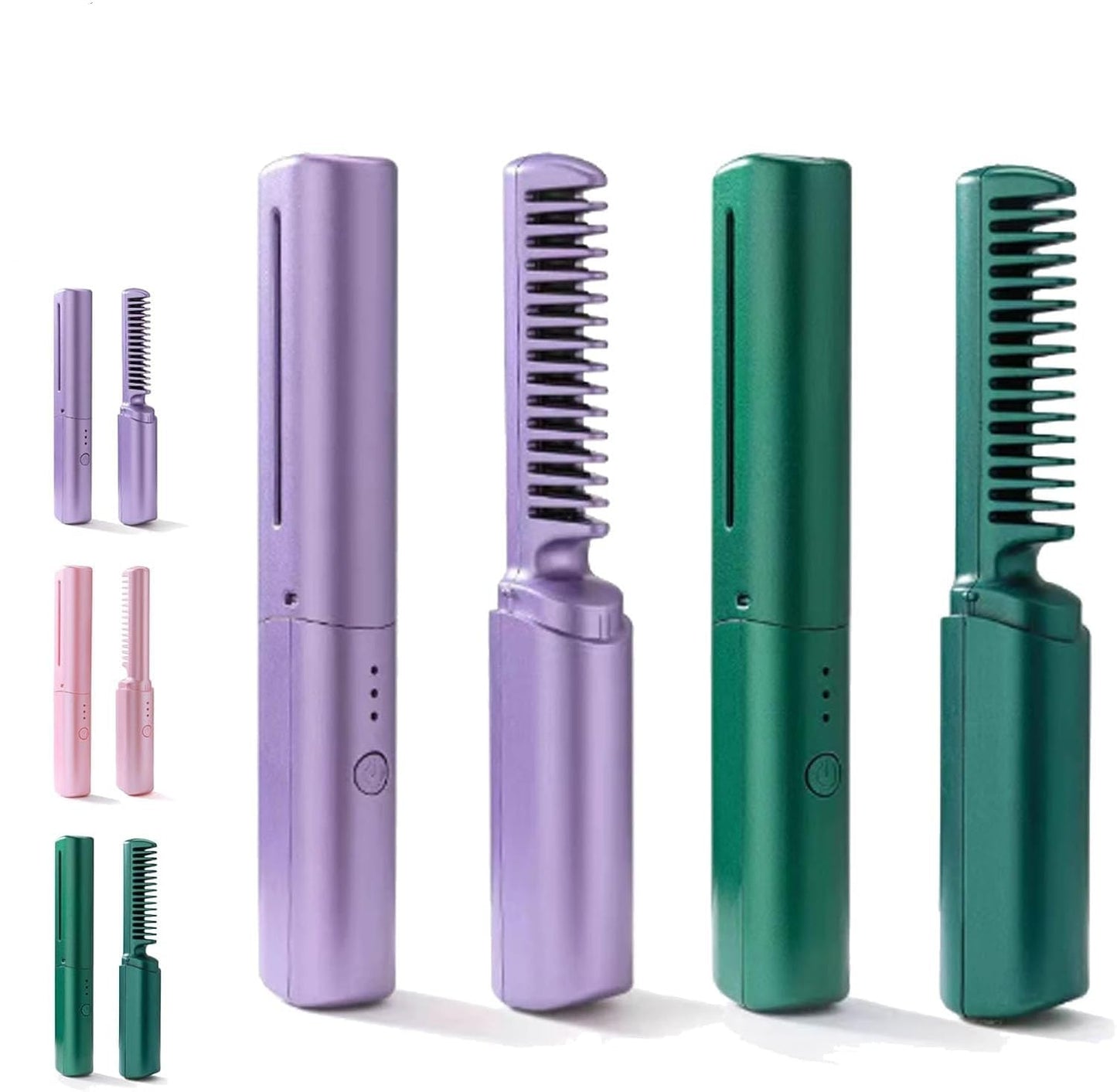 Figureor Latest Hairdressing Comb Smooth,Ceramic Hair Dressing Comb with 3 Temp Settings, Rechargeable Mini Dual Purpose Curling Iron,Cordless 2-in-1 Touch-Up Combs for Less Frizz(Purple+Green)