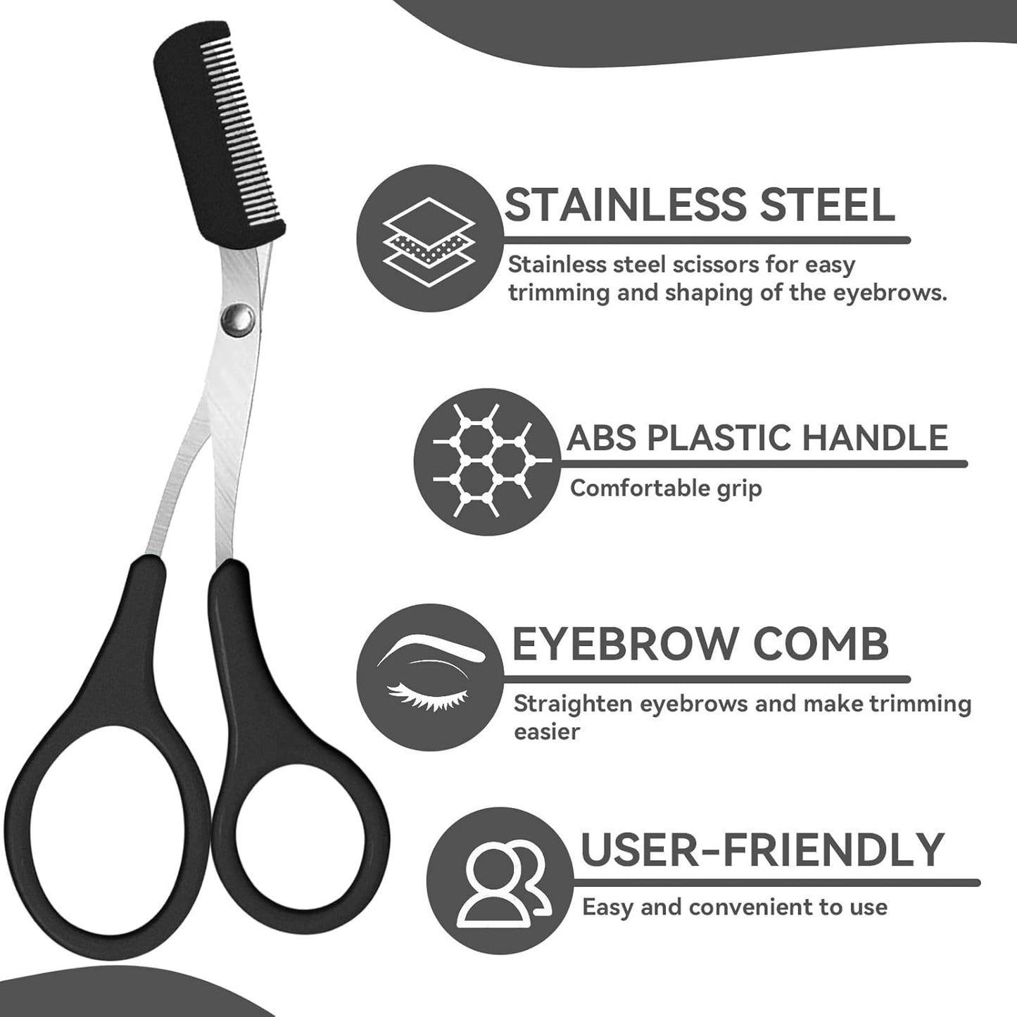 Eyebrow Trimmer Scissors - Professional Non-Slip Finger Grip Brow Scissors with Comb for Men and Women - Salon-Quality Design for Effortless Brow Shaping (Black)