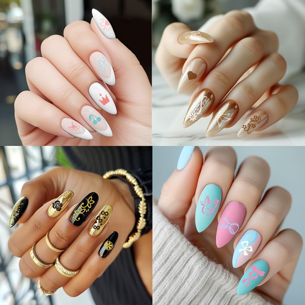 3Pcs Bow Nail Stamping Plate Set Butterfly Flower Cherry Nail Stamp Templates French Line Tip Stainless Steel DIY Reusable Tools with Stamper Scraper for Manicure Printing