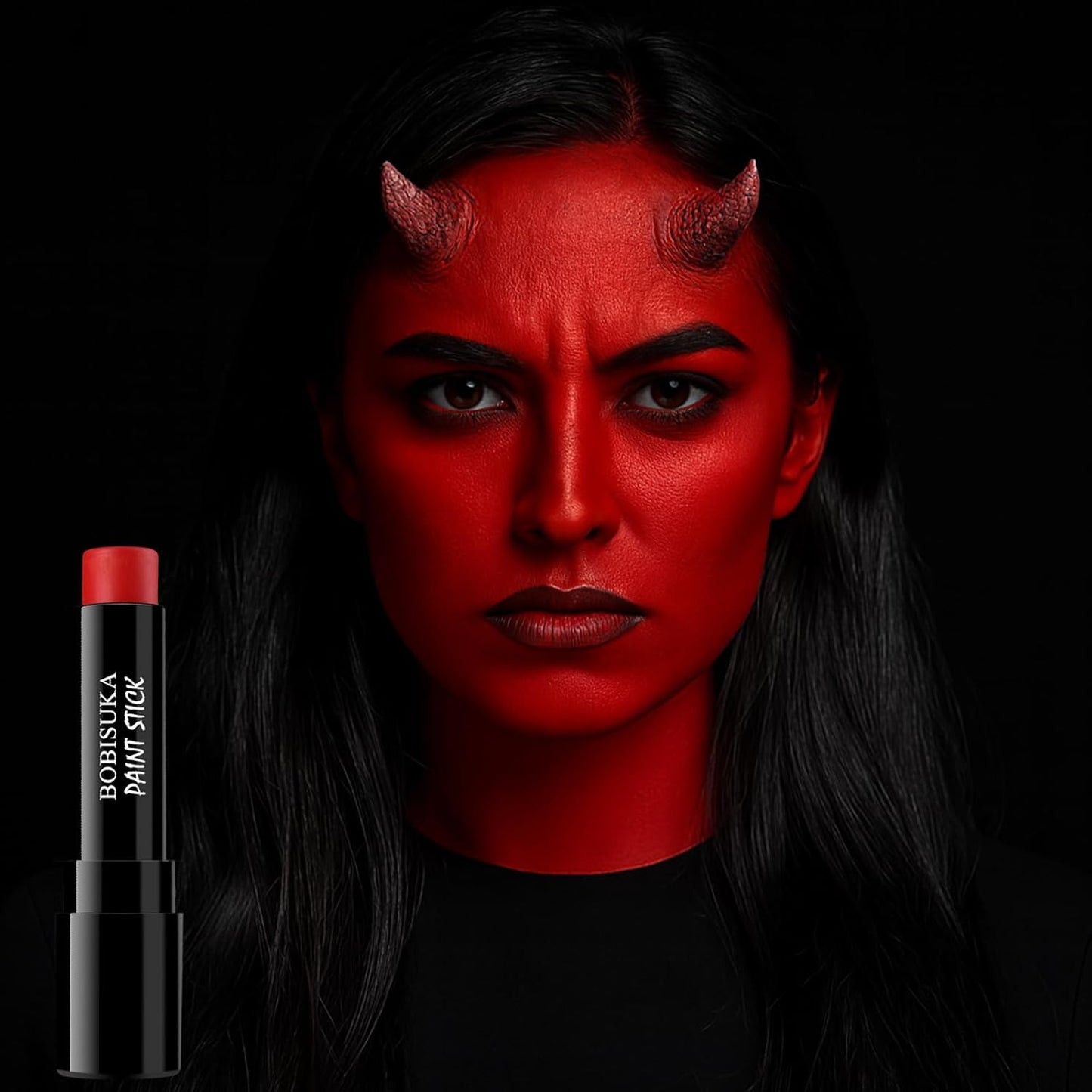 BOBISUKA Red Body Face Paint Stick, Sweatproof Eye Black Stick for Baseball Football Softball Sports - Full Coverage Face Painting for Devil, Vampire, Wound Joker Halloween Looks
