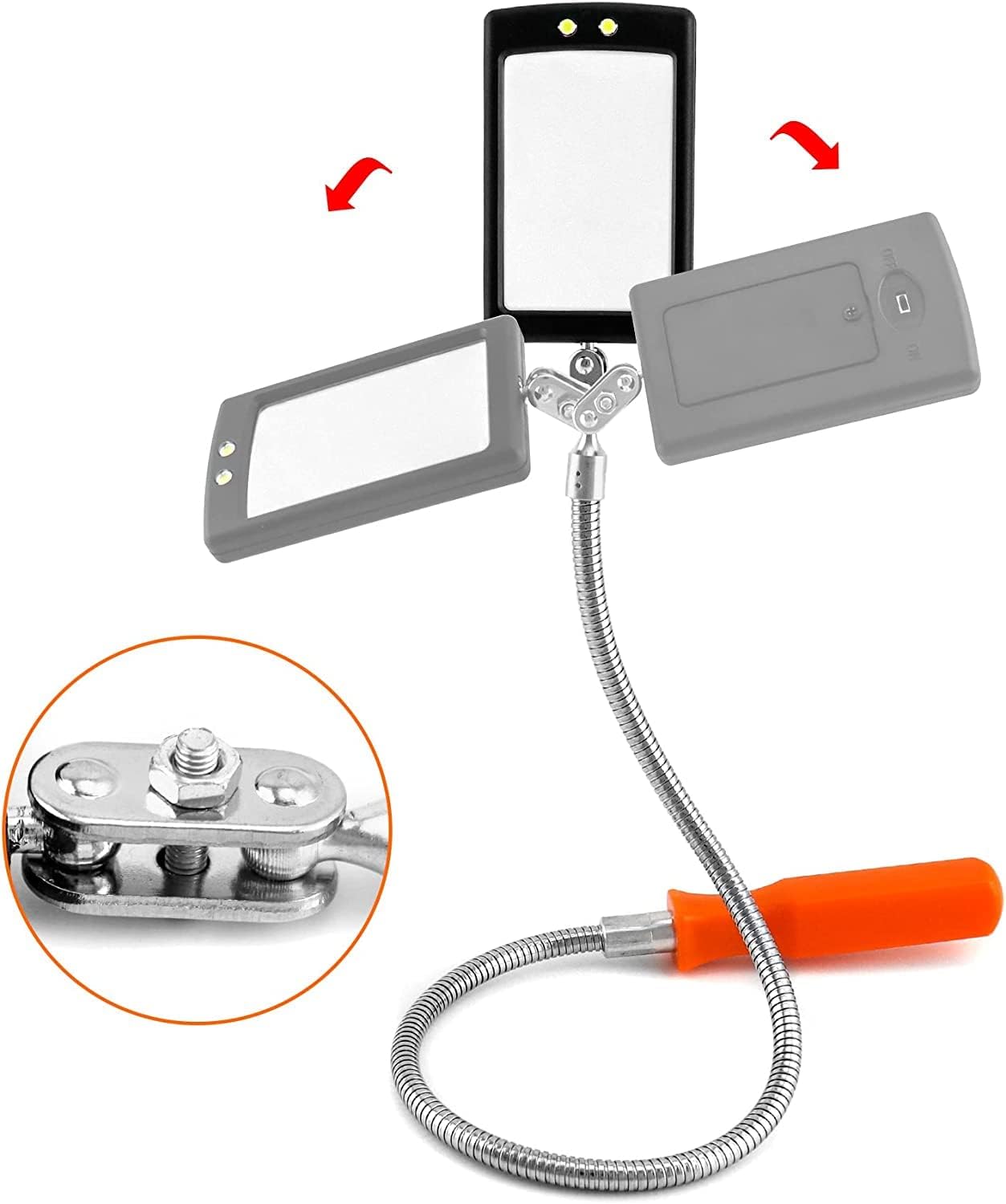 Home Inspection Mirror Flexible with Light telescoping led Stainless Replacement 360 Swivel for Extra Viewing，Present for Christmas, Birthday Father's Day Everyday Carry