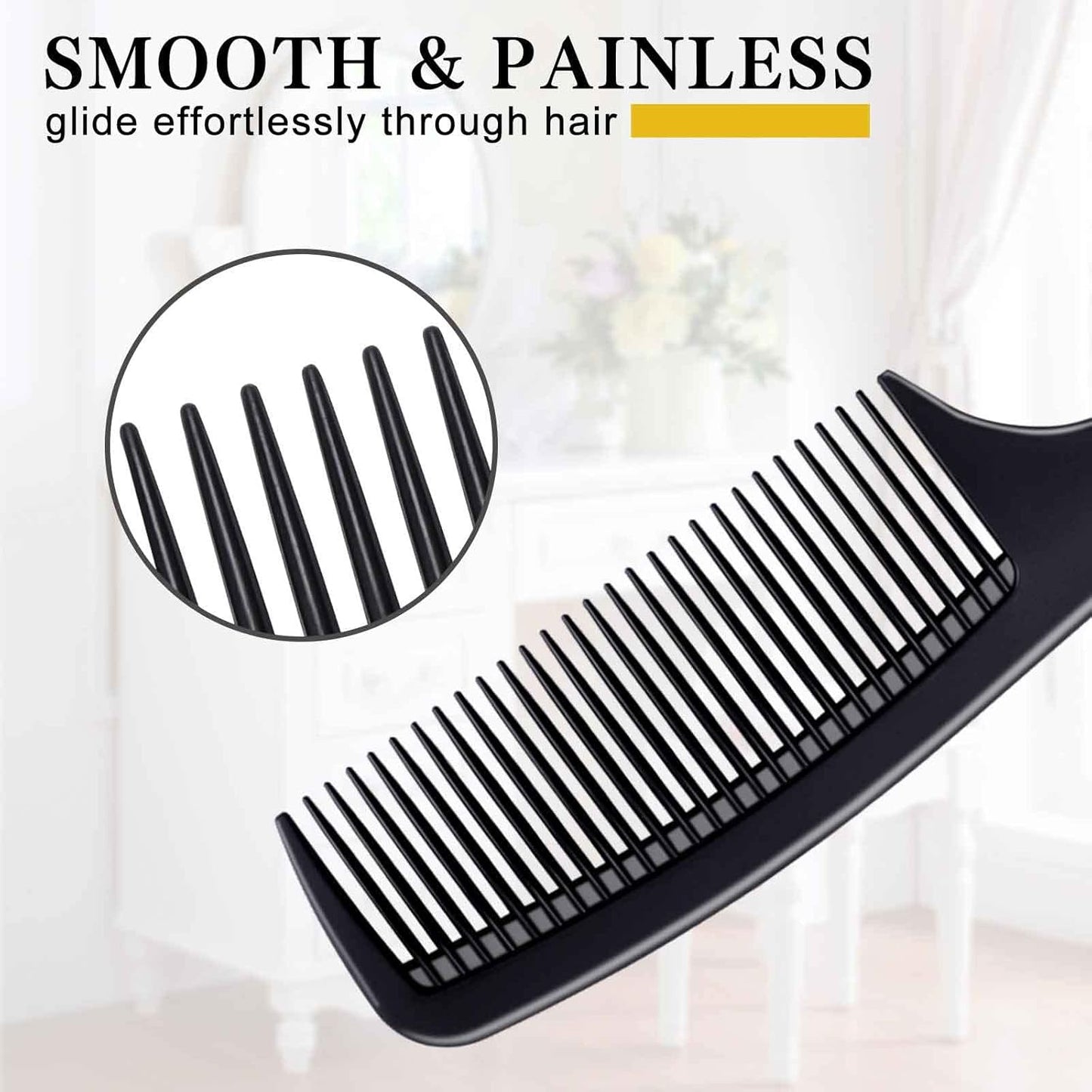 4 Pieces Combs for Women and Man, Premium Black Carbon Fiber Hair Comb Set for Teasing and Parting, Professional Combs for Hair Stylist, Fine and Wide Tooth Styling Comb for All Hair Types